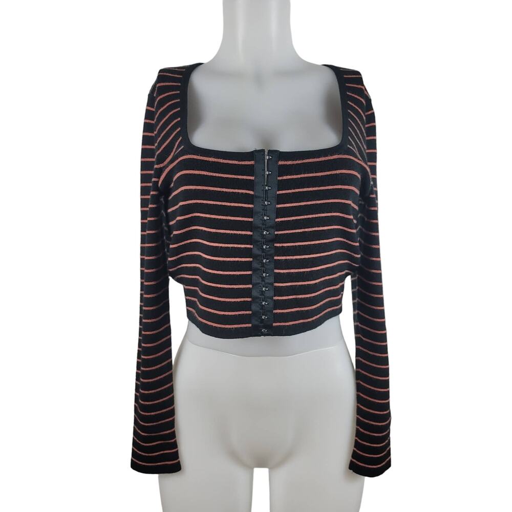 Victoria's Secret Black & Pink Striped Sweater Large